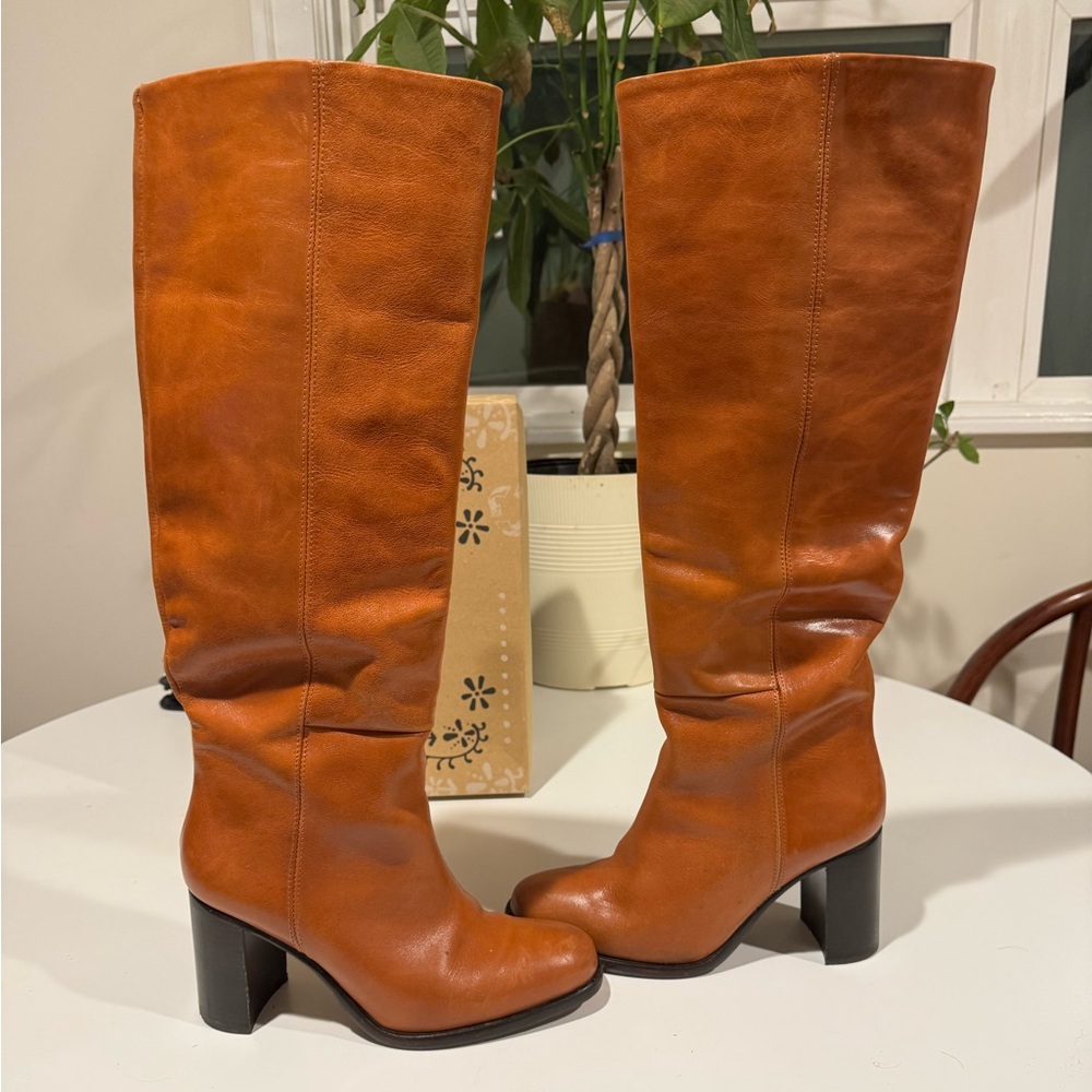 Tan Leather Knee-High Boots